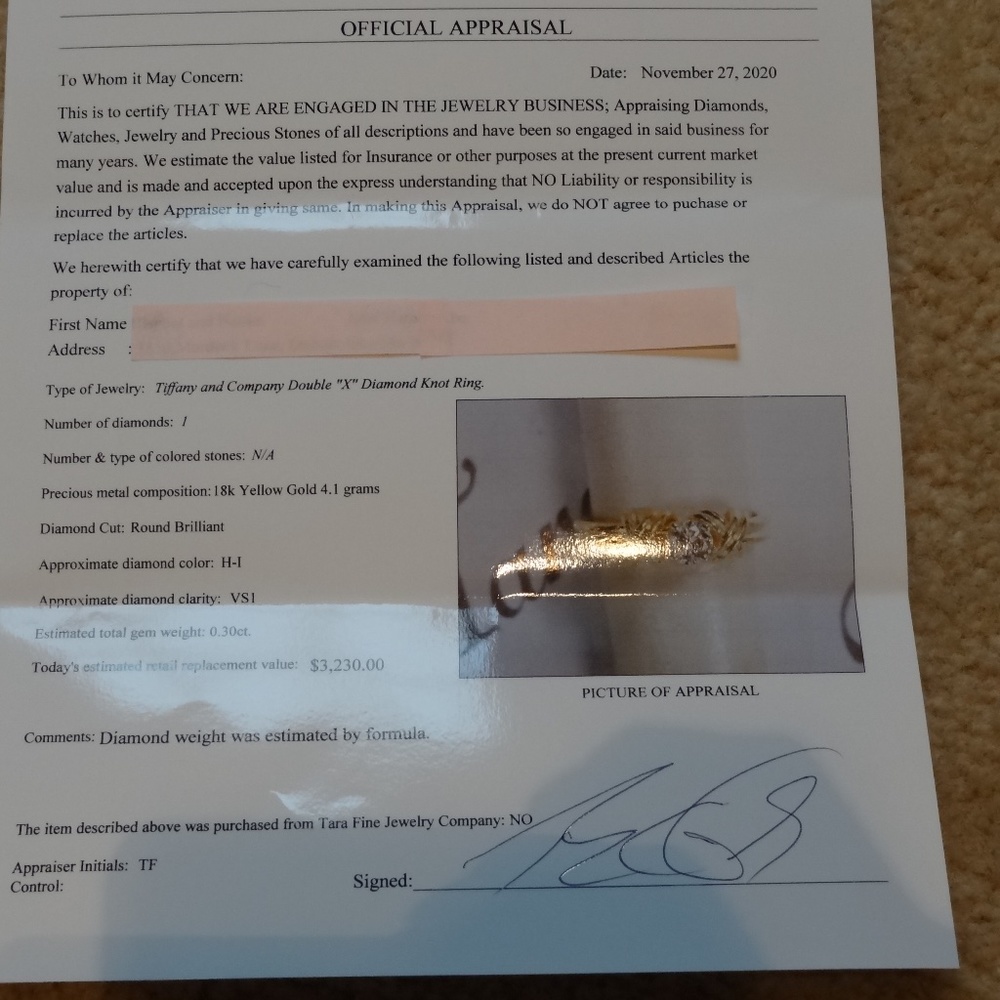 Tiffany and Co Yellow Gold XO diamond ring - Picture 12 of 12